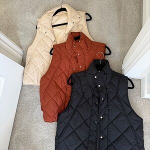 Quilted Vests in Black, Rust, and Cream